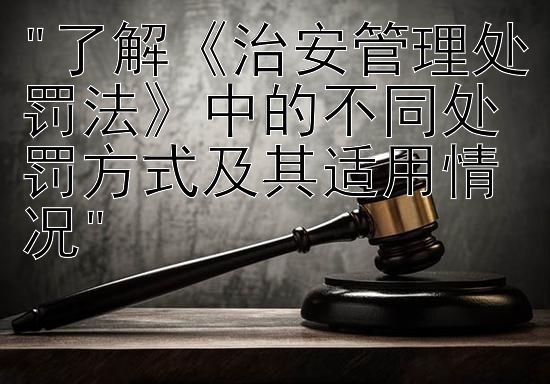 了解《治安管理处罚法》中的不同处罚方式及其适用情况